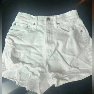 Abercrombie & Fitch white curve love frayed him high-rise denim shorts festival
